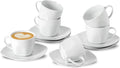 6.5 Ounce Porcelain Espresso Cups and Saucers Set of 6, Ceramic Cappuccino by fMBB