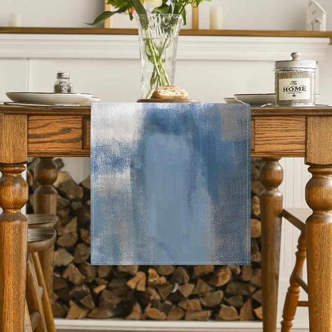 Artoid Mode Light Blue Abstract Modern Art Table Runner, Seasonal Summer by ArtoidMode