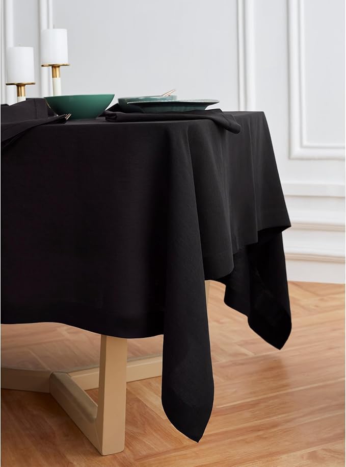 Solino Home Black Linen Tablecloth 70 x 144 Inch - 100% Pure Linen Table Cloth for Rectangle Tables - Sonoma, Machine Washable Tablecloth for Winter, Spring