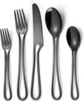 Black Silverware Set for 8, Modern 40 Piece Flatware Stainless Steel Hanging by MetalServingUtensils