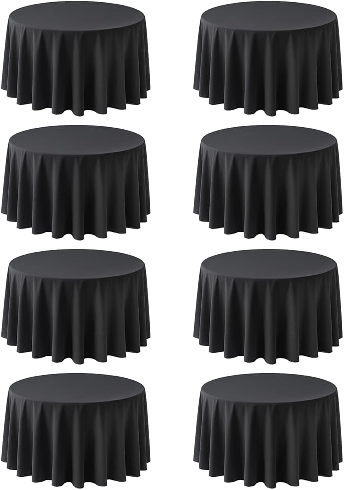 8 Pack Round Tablecloth 108 Inch Black Table Cloth for Round Tables, Washable Polyester Tablecloth Stain and Wrinkle Resistant Decorative Table Cover for Wedding Party Dining Banquet