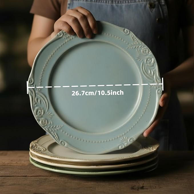 salad plates set of 4, 10.5 inch Reactive Glaze Stoneware Dinner Dish Set for Dessert, Salad, Appetizer, platos de ceramica Dishwasher & Oven Safe, Scratch Resistant-4 Colors