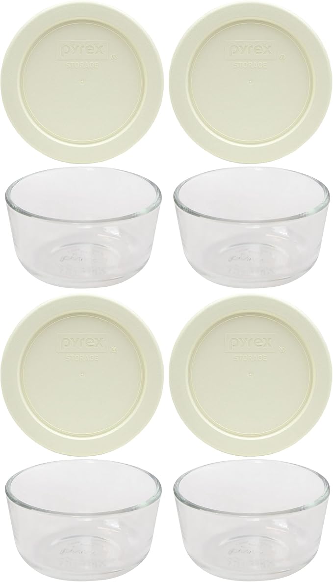 Pyrex 7202 1-Cup Bowls & 7202-PC Sour Cream Lids by Pyrex