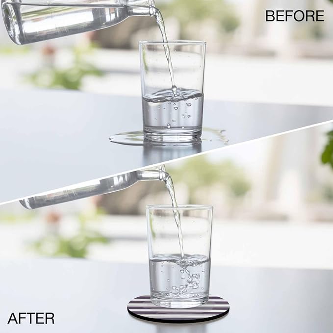Purple Grey Stripe Coasters Set of 4, Minimalist Farmhouse Striped Soft - Image 5