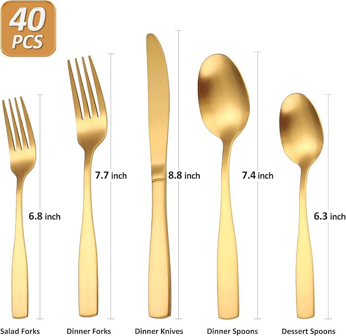 Gold Matte Silverware Set Service - Image 2