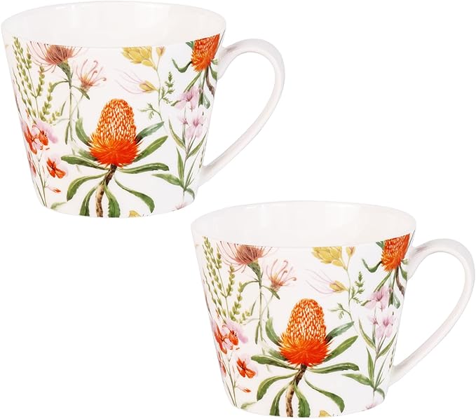 KAMMAK Bone China Coffee Mugs, 16oz Floral Tea Cups by KAMMAK