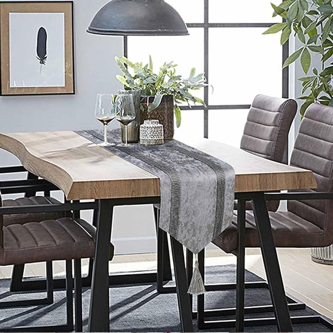 Elegant Grey Table Runner, Ombre Velvet, Double-Layer, Modern Style - Image 6