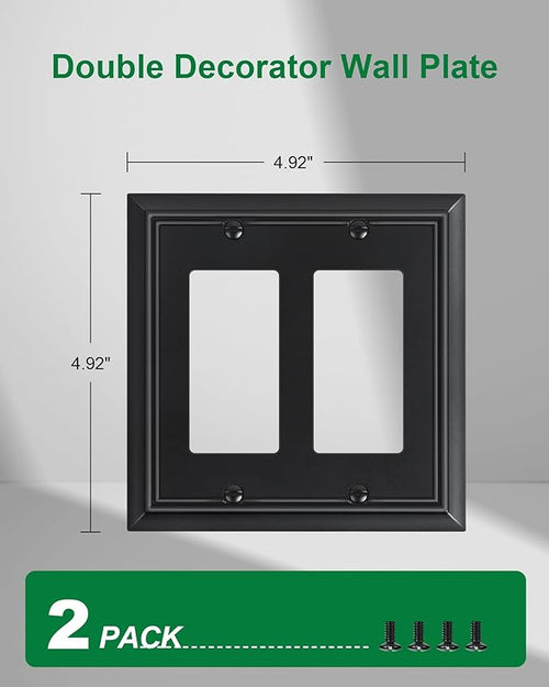 2-Pack Decorative Double Decorator Outlet Cover Plate, Matte Black Durable Natural Bamboo Fiber Wall Plates for Electrical Outlets, Receptacle, GFCI Outlet, Dimmer Switch, 2-Gang, Corrosion Resistant
