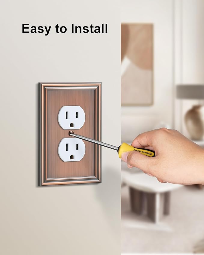 4-Pack Duplex Outlet Cover, Durable Solid Zinc Alloy Decorative Switch Plates and Outlet Covers, Antique Copper Wall Plates for Electrical Outlet, 1 Gang Receptacle Cover, Corrosion Resistant
