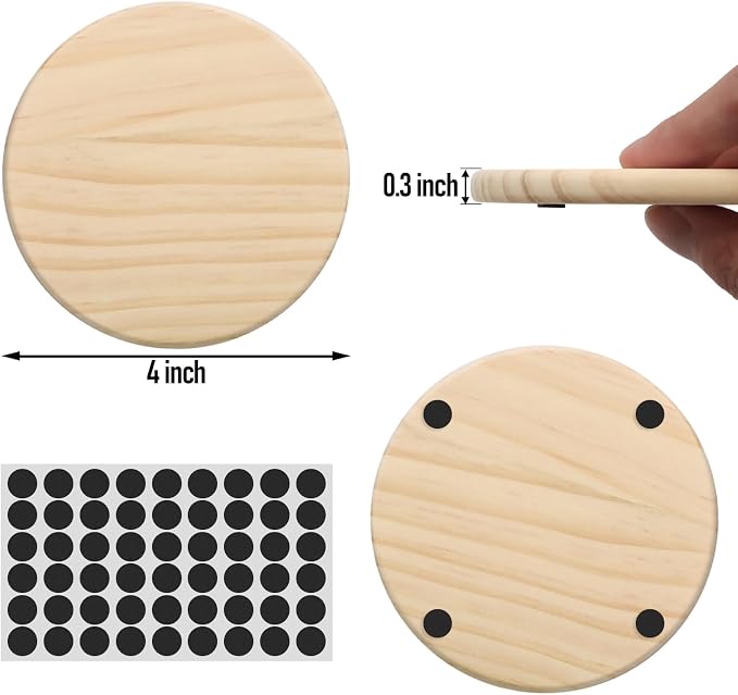 12 Pack 4 Inch Unfinished Round Wood Coasters - Image 2