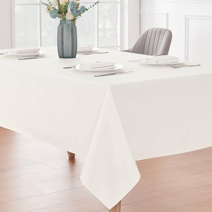 Rectangle Tablecloth 60x120 inch Linen Textured Waterproof Table Cloth Stain and Wrinkle Resistant Washable, Decorative Fabric Table Cover for Outdoor and Indoor Use, Ivory