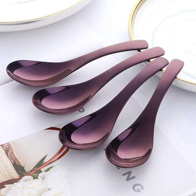 Soup Spoons, Stainless Steel Polished Thick Heavy Duty Asian Rice Table Spoon - Image 2