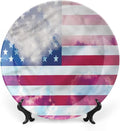 Ceramic Display Plate, American Flag Ceramic Hanging Decorative Plate, Flag Clouds Memorial, 7 Inch, Living Room Kitchen Decoration Household, Multicolor