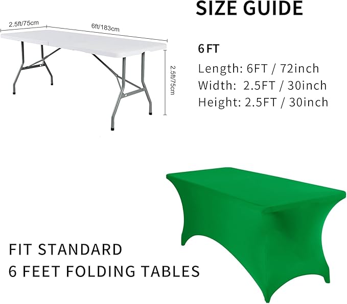 Fokitut 6 Pack Spandex Table Cover for 6FT Table Universal Fitted Stretch Tablecloth for Party, Banquet, Wedding and Events-Emerald