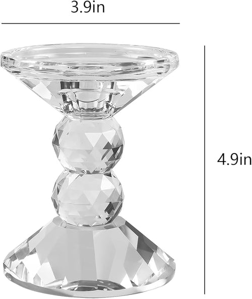 2-Pack Crystal Candle Holders, Clear Crystal Taper or Pillar Candlesticks, Table Centerpiece Home Decor for Wedding, Dining, Party(4.9in Tall)