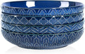 Sureasy 9.7" Pasta Bowls Set of 4-42 oz Large Salad Bowls for Kitchen, Embossed Ceramic Serving Bowls for Fruits, Soup, Pasta and Salad, Microwave & Dishwasher Safe, Blue
