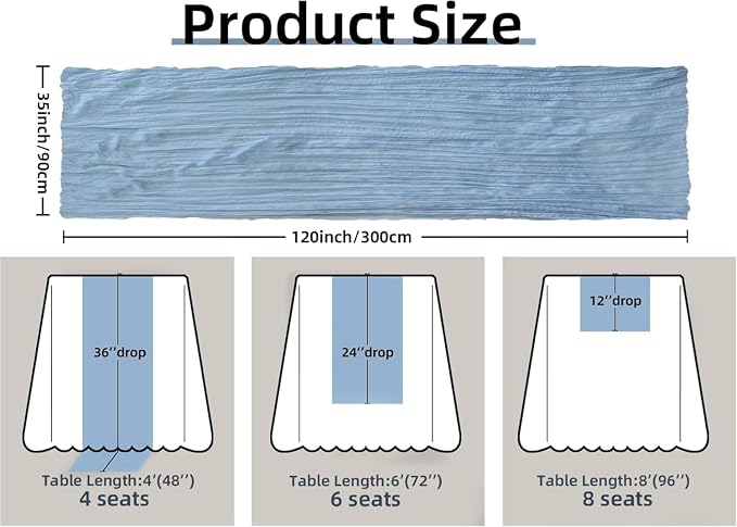Dusty Blue Cheesecloth Table Runner Boy Baby Shower Decorations | 35x120 Inches - Image 3