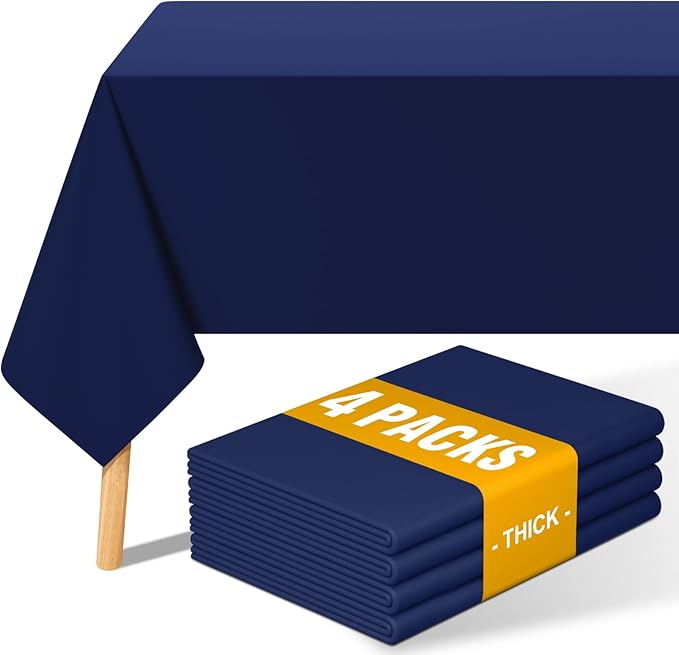 Smiry 4 Pack Rectangle Table Cloth, Waterproof Anti-Scratch Polyester Tablecloth, Decorative Washable Fabric Table Cover for Dining, Buffet, Parties and Outdoor, 52x70, Navy
