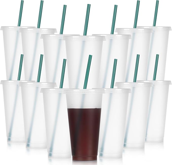 Bokon 15 Sets Tumbler with Straw and Lid Bulk 24 oz Reusable Plastic Cups to Go by Bokon