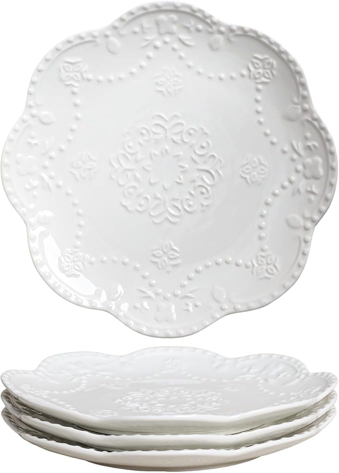 Gaolinci European Palace Series Lace Embossed Ceramic Dinner Plate by Gaolinci