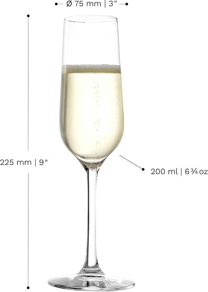 Stölzle Lausitz Champagne Glasses Revolution Set of 6, 6 3/4 oz – Elegant Crystal Glasses Ideal for Champagne, Prosecco & Sparkling Wines – Dishwasher Safe & Made in Germany