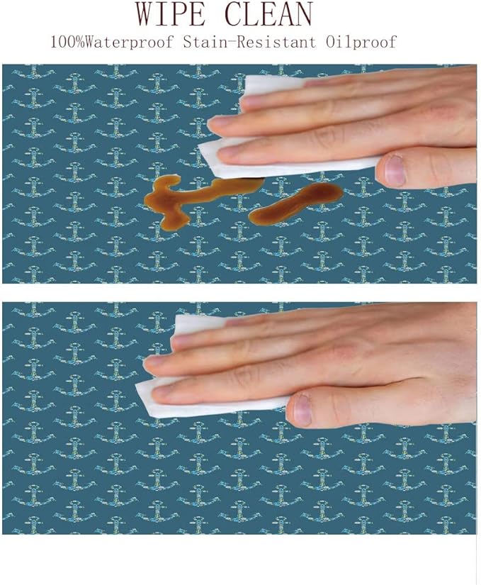 Round Edge Closing Tablecloth, Nautical Elastic Edged Tablecloth, Anchors Maritime Theme Decor, Fit Round Tables 28inch Diameter, for Restaurant Picnic Indoor and Outdoor Use, Petrol Blue Beige