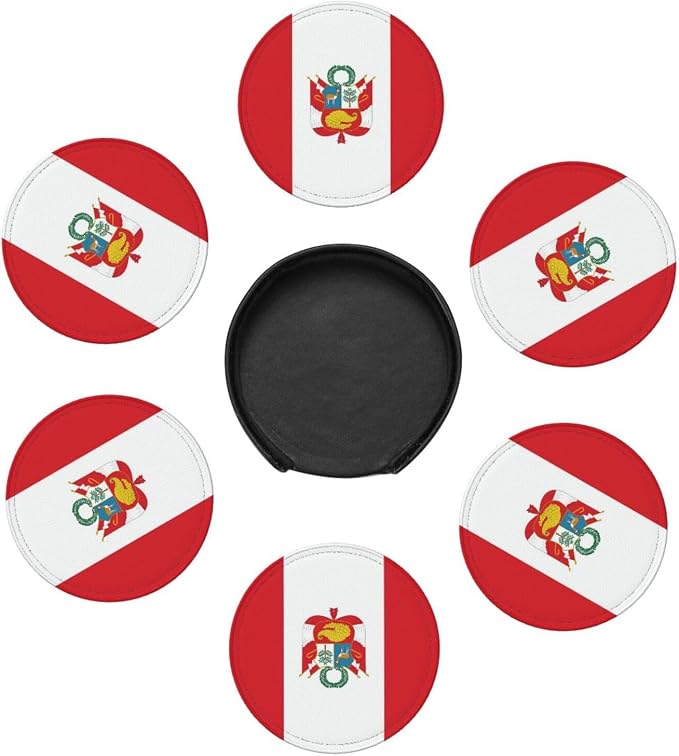 6 Pack Peru Flag Leather Coaster - Image 3