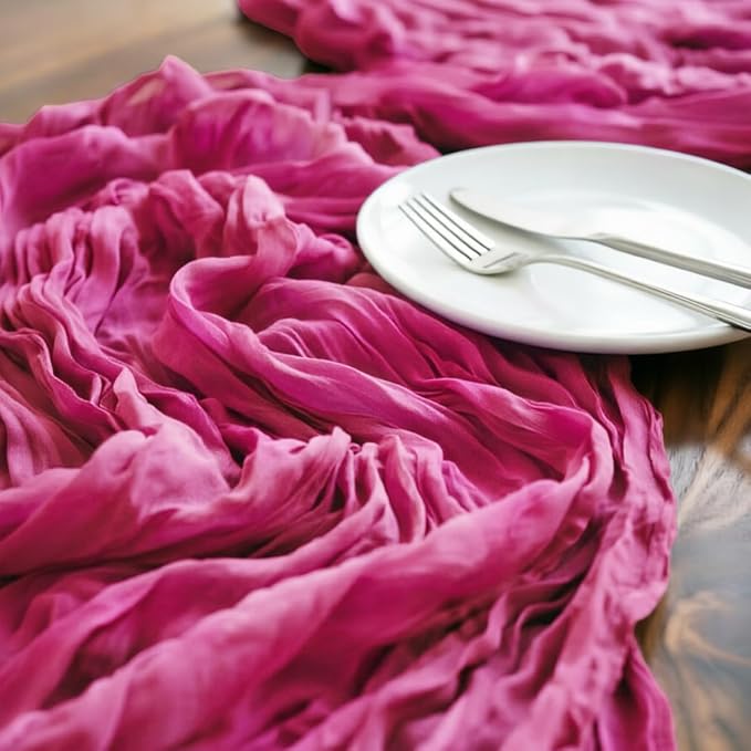 Fuschia Cheesecloth Table Runner 120 Inches 10 Ft Gauze Table Runner | Summer - Image 4