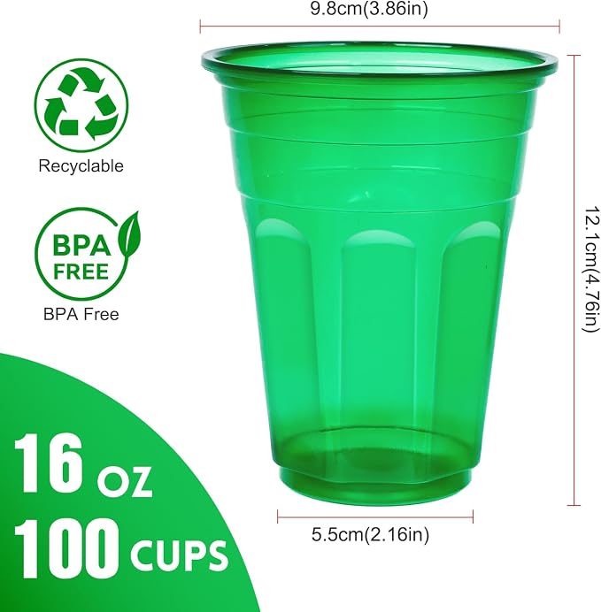 EcoDispose 100 Pack 16oz Colorful Reusable Plastic Cups | Stackable Spill Proof - Image 2