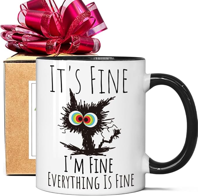 FALJIOK I'm Fine Everything is Fine Coffee Mug 11oz Funny Sarcastic Cat Mug by FALJIOK