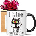 FALJIOK I'm Fine Everything is Fine Coffee Mug 11oz Funny Sarcastic Cat Mug by FALJIOK