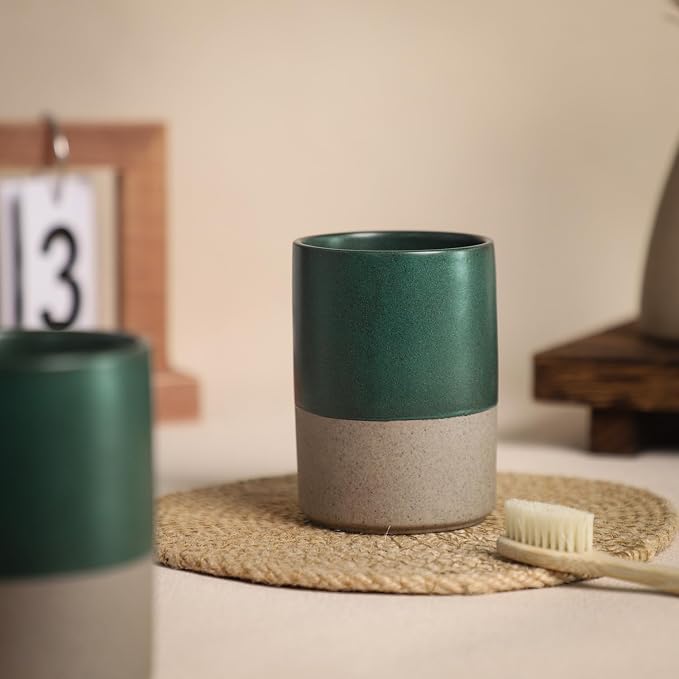 Gaolinci 2 Pcs Vintage Stoneware Style Ceramic Mouthwash Cups, Bathroom - Image 6