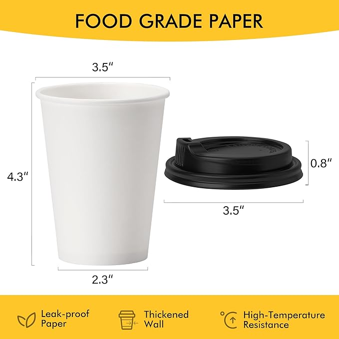 RACETOP Coffee Cups with Lids 12 oz, 50 Pack Disposable To Go Cups | Thickened - Image 2
