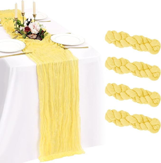 4 Pack Cheesecloth Table Runner 10FT Light Yellow Table Runner Boho Gauze by Showgeous