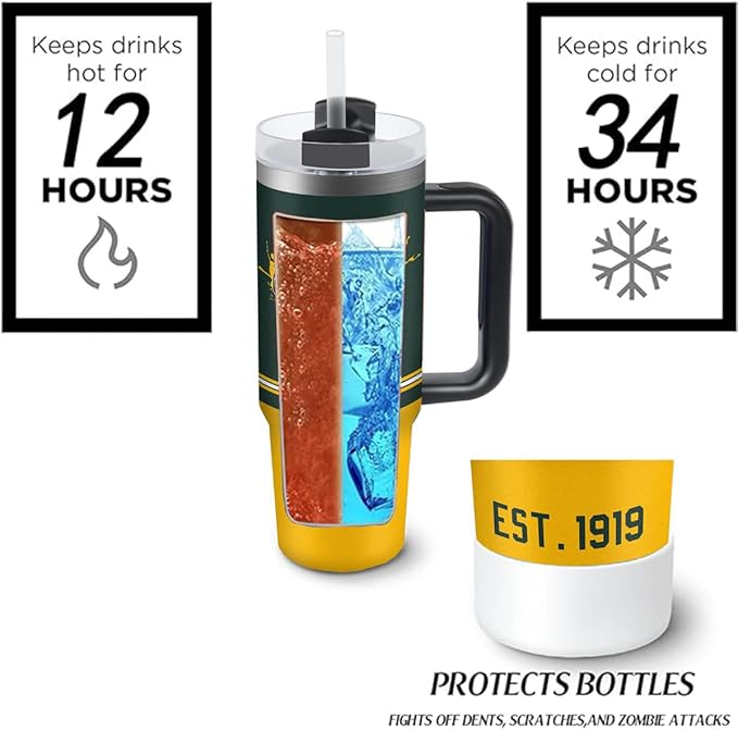 Green 30 oz Tumbler with Handle and Straw,Car cup,Coffee Mug,100% Leakproof Insulated Tumbler with Lid and Straw,Made of Stainless Steel,Cup Holder Friendly Base,Classic Collection Gifts for Fans