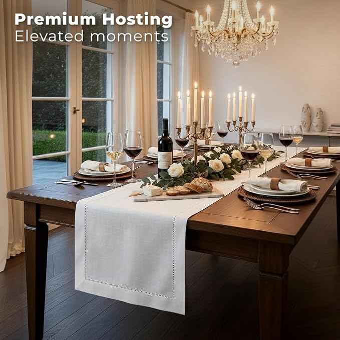 Signature Linen™ by D'Moksha White Table Runner 48 Inches, 100% Pure Linen - Image 4