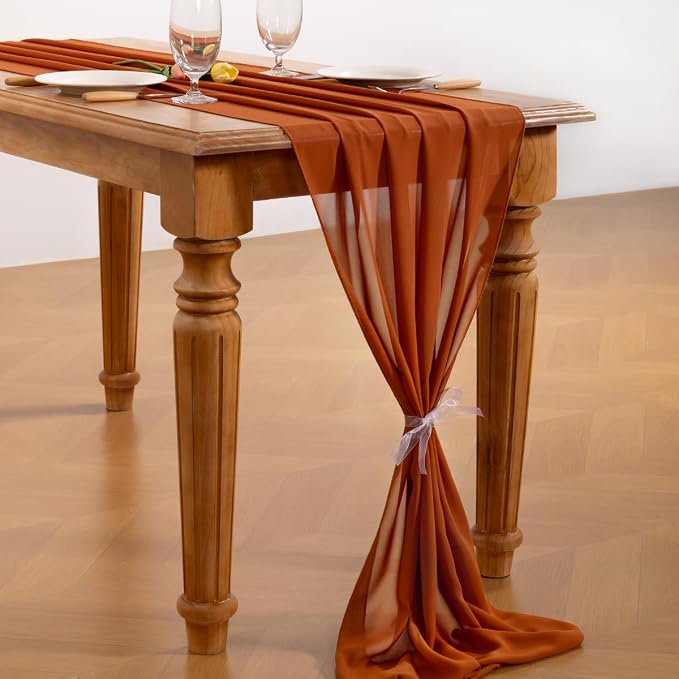 Terracotta Chiffon Table Runner Summer Boho Wedding Birthday Party Decor | 14ft - Image 4
