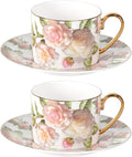 KAMMAK Tea Cups and Saucers Set of 2, Porcelain Coffee Cups, JBE027 | Stackable by KAMMAK