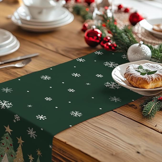Christmas Table Runner 13x120 Inch, Xmas Trees Snowflakes Holiday Decorative - Image 5