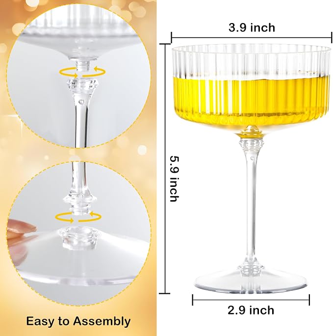 LIYH 20 Pcs Plastic Champagne Glasses 10 Oz Cocktail Coupe Glasses Champagne - Image 2