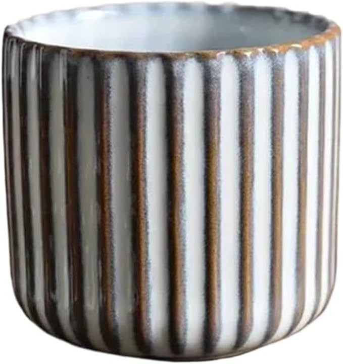 Vintage Ceramic Mug, Japanese Tea Cup 6oz Striped Cup No Handle Drinking Cup by Unknown