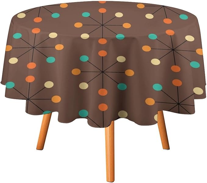 Mid Century Boho Round Tablecloth, 50s Mid Century Modern Geometric Pattern Tablecloth for Home Party Dining Room Kitchen Decor 70Inch(178cm)