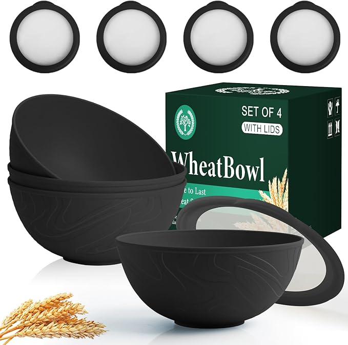 Wheat Straw Bowls with Lids, Unbreakable 40 OZ Salad Container by HOMIENLY