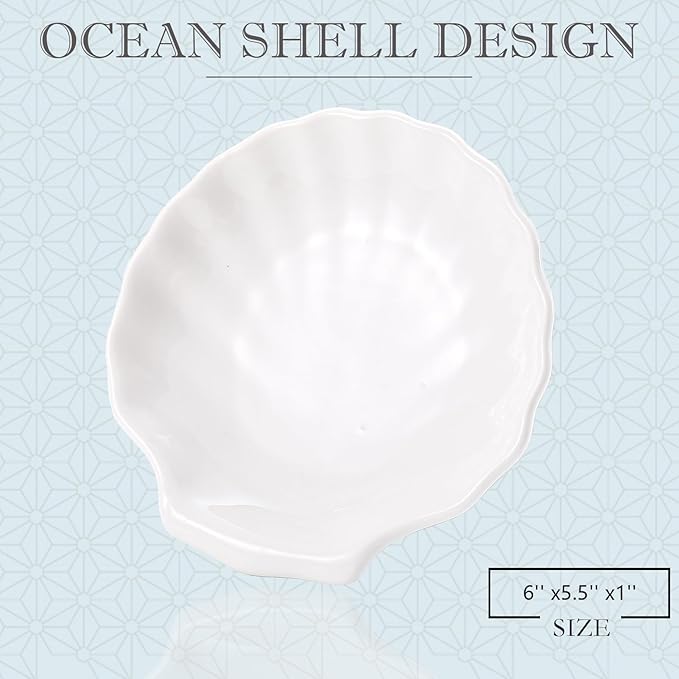 Shell Ring Dish Tray, Ceramic Jewelry Tray Trinket Dish, Seashell Key Holder Bowl, Beach Room Coastal Decor Aesthetic, Ocean Bathroom Counter Decor, White, Large