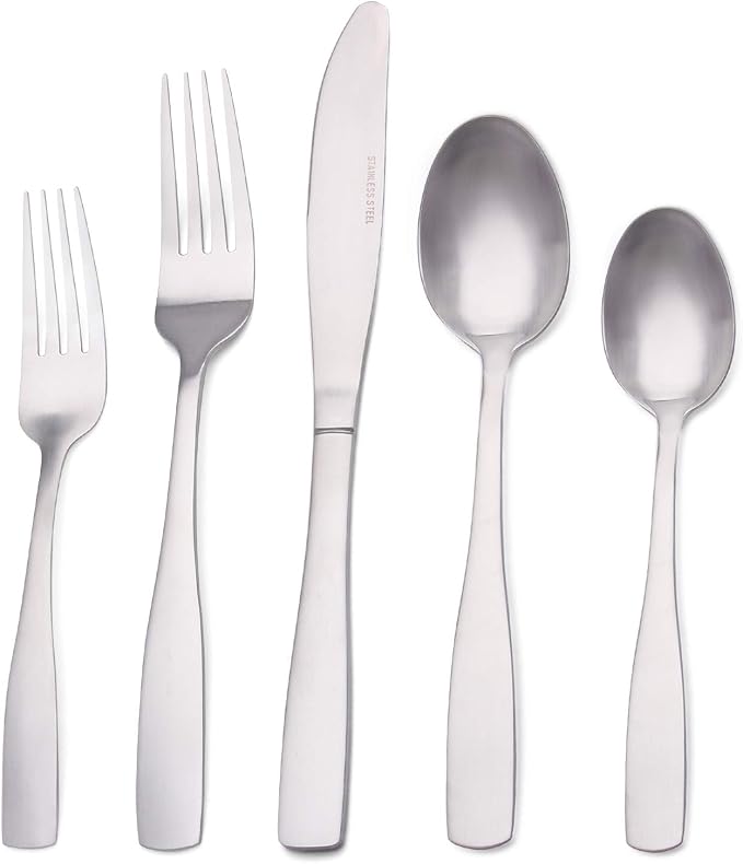 Matte Silverware Set, Satin Finish 20-Piece Stainless Steel Flatware set by OCEExquisitesilverware