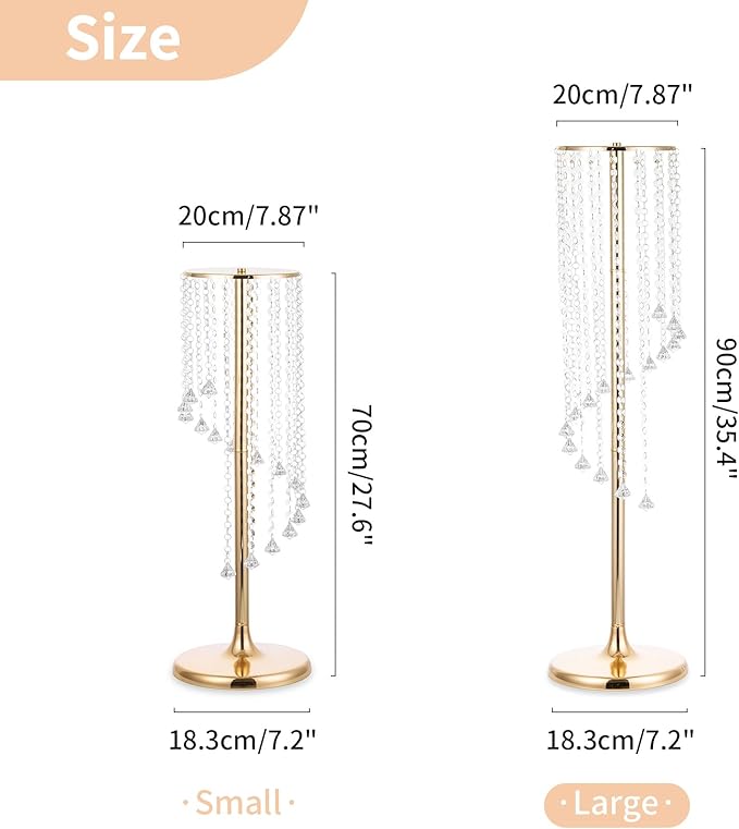 Nuptio Wedding Centerpieces Gold Vases: 2 Pcs 35.4in Tall Crystal Flower Vase Metal Flowers Stand for Party Tables Decorations - Elegant Bulk Weddings Decoration Table Chandelier Centerpiece Stands