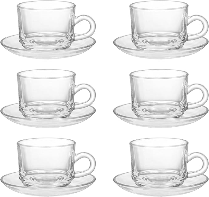 Glass Tea Cups and Saucers Set of 6, Dishwasher & Microwave Safe Teacups - Image 9