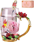 Birthday Gifts For Women, Enamel Butterfly Flower Glass Tea Cup Rose Red Coffee by DasyFly