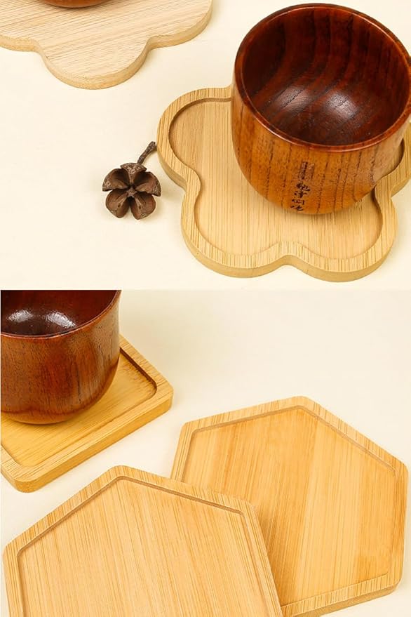 Wood Coasters Set of 4 - Handcrafted Drink Coaster Thick Heat-Resistant for Office, Bar, Farmhouse - Natural Bamboo Drink Cup Coasters for Table Protection