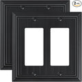 2-Pack Classic Beadboard Decorative Double Decorator Outlet Cover Plate, Matte Black Durable Natural Bamboo Fiber Wall Plates for Electrical Outlets, Receptacle, GFCI Outlet, Dimmer Switch, 2-Gang